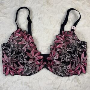 Victoria's Secret Very Sexy Low Cut Demi Black Pink Unlined Applique Bra 36DD